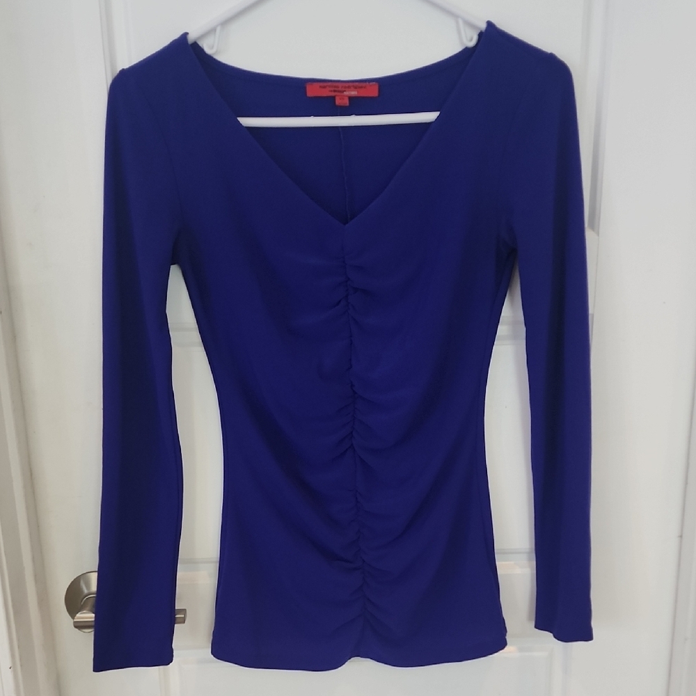 Fitted Blue Ruched Blouse